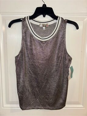 Derek Heart Metallic Heather Tank with Contrast Trim - Silver